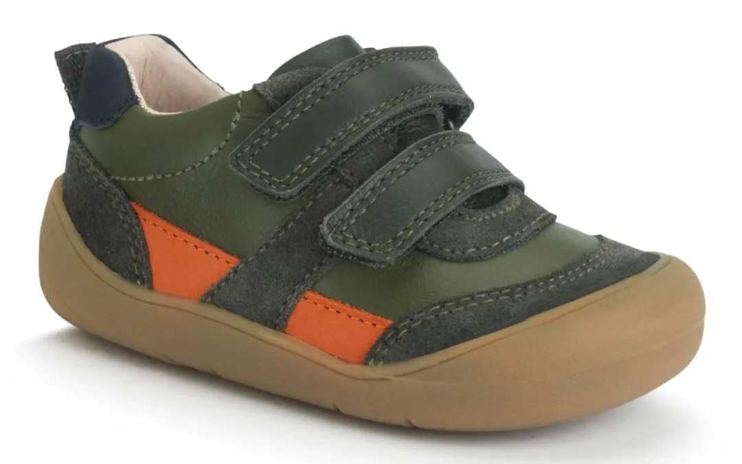 0851_5 DUEL Boys First Shoes Dark Green/Orange